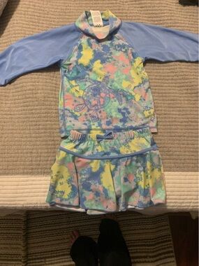 Kids Pastel Tie-Dye Rash Guard Swim Set - Long Sleeve Top & Skirted Bottom